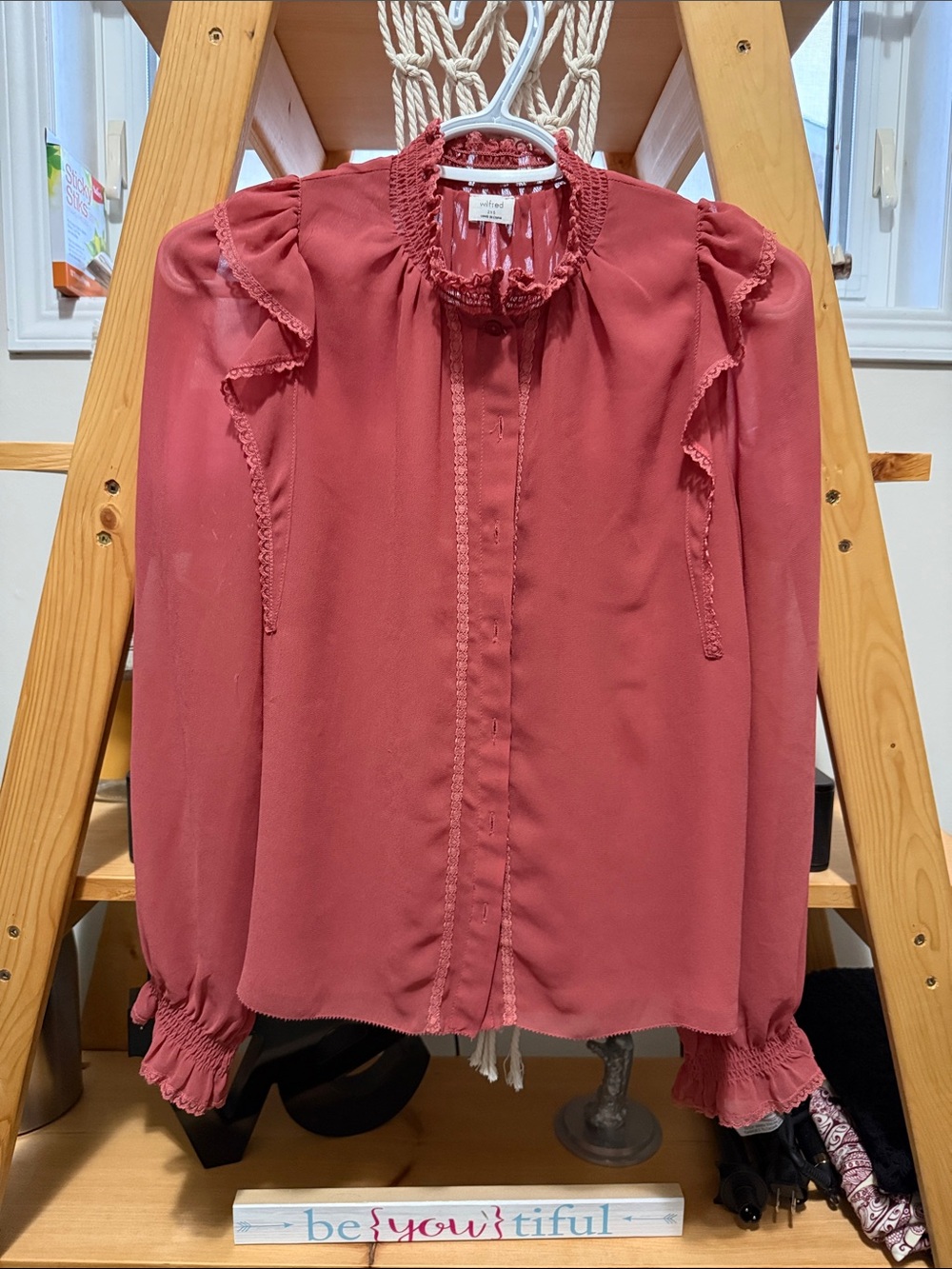 Wilfred Ruffle Neck Long Sleeve Blouse - Dusty Rose